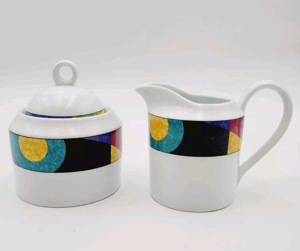 Mikasa California Currents M5101 Sugar Bowl w/ Lid & Creamer Set Excellent
